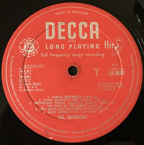 Val Doonican : The Lucky 13 Shades Of Val Doonican (LP,Album,Mono)