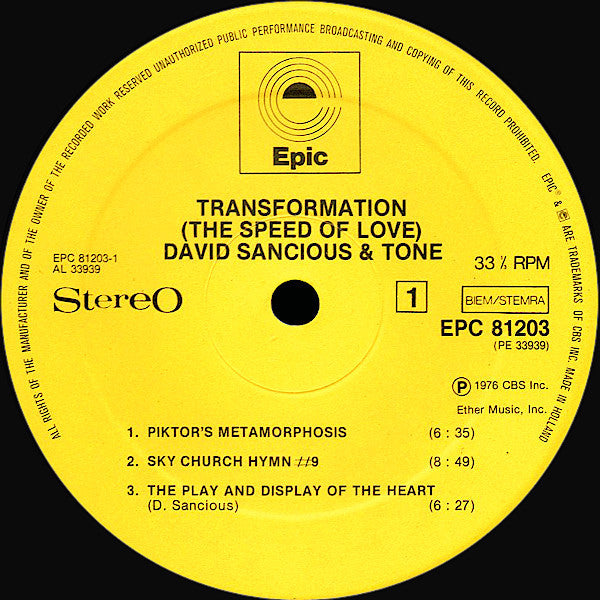 David Sancious And Tone : Transformation (The Speed Of Love) (LP, Album)