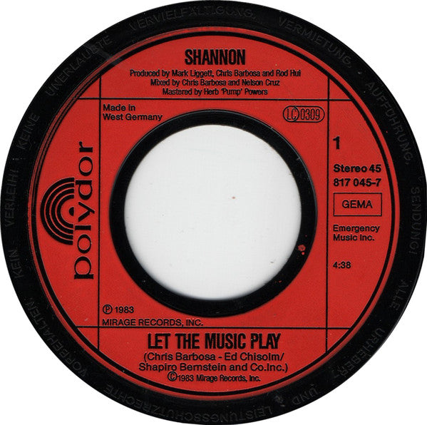 Shannon : Let The Music Play (7")