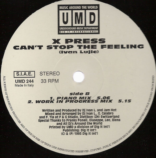 X-Press : Can't Stop The Feeling (12",33 ⅓ RPM)