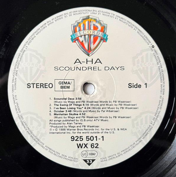 a-ha : Scoundrel Days (LP, Album, Als)