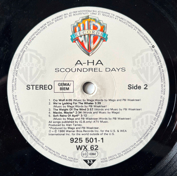 a-ha : Scoundrel Days (LP, Album, Als)