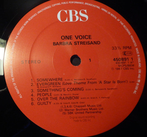 Barbra Streisand : One Voice (LP, Album)
