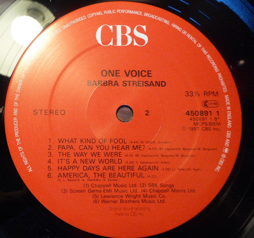 Barbra Streisand : One Voice (LP, Album)