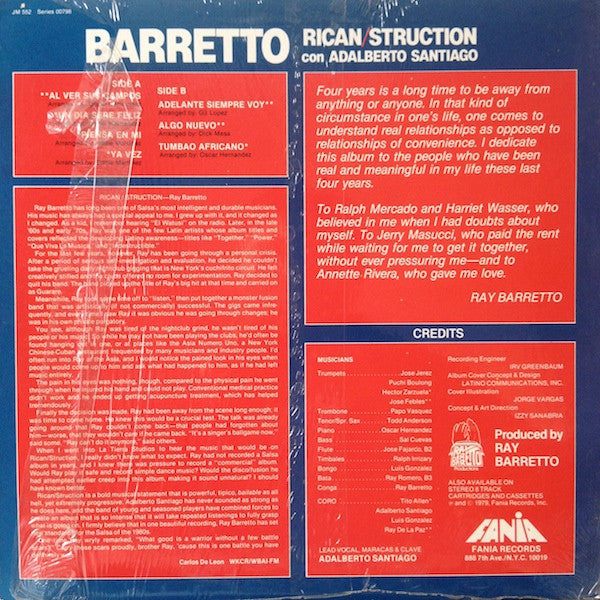Ray Barretto Con Adalberto Santiago : Rican/Struction (LP, Album)