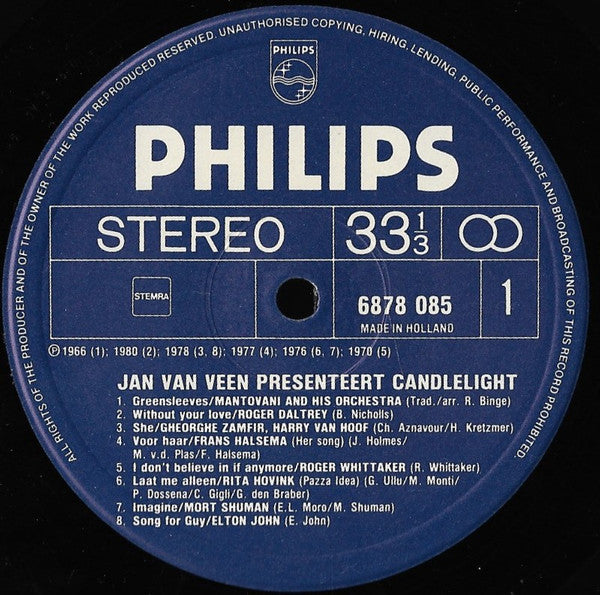 Various : Jan Van Veen Presenteert: Candlelight (2xLP, Comp)