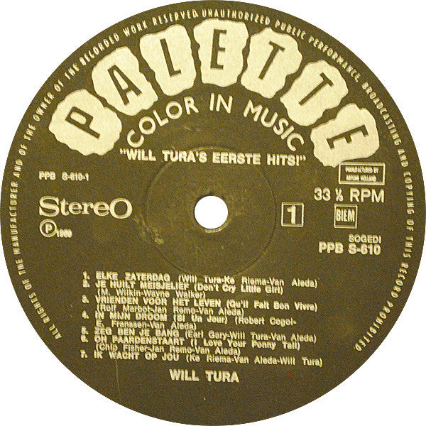 Will Tura : Will Tura's Eerste Hits ! (LP,Compilation,Stereo)