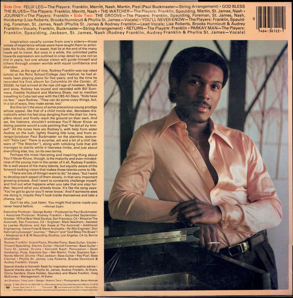 Rodney Franklin : You'll Never Know (LP, Album, Ter)
