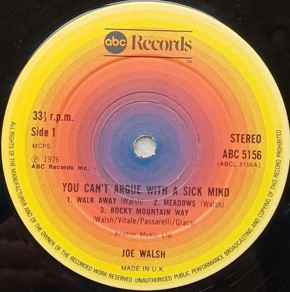 Joe Walsh : You Can't Argue With A Sick Mind (LP, Album, Tra)