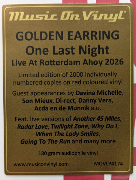 Golden Earring : One Last Night (Live At Rotterdam Ahoy 2026) (LP, Album, Ltd, Num, Red)