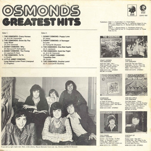 Osmonds* : Greatest Hits (LP, Comp)