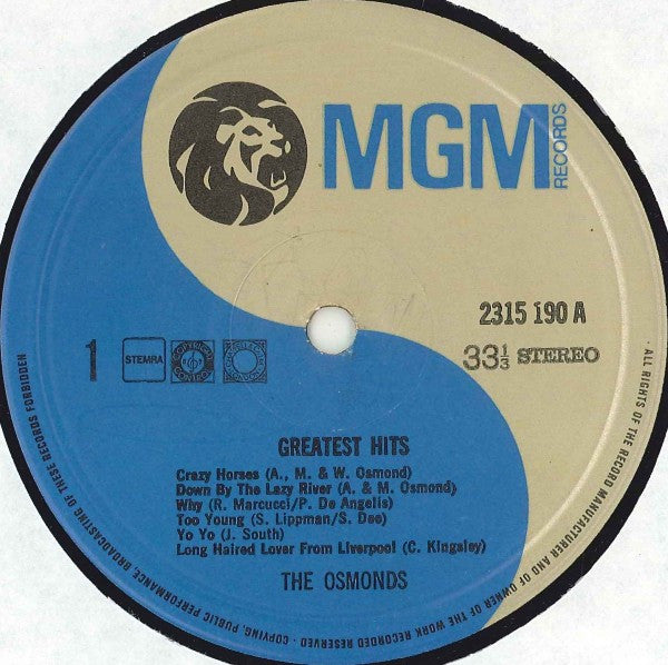 Osmonds* : Greatest Hits (LP, Comp)