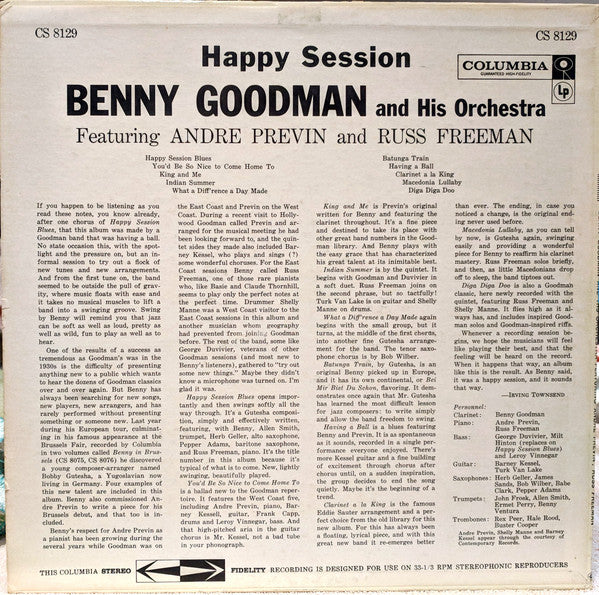 Benny Goodman And His Orchestra Featuring Andre Previn* And Russ Freeman : Happy Session (LP, Album)