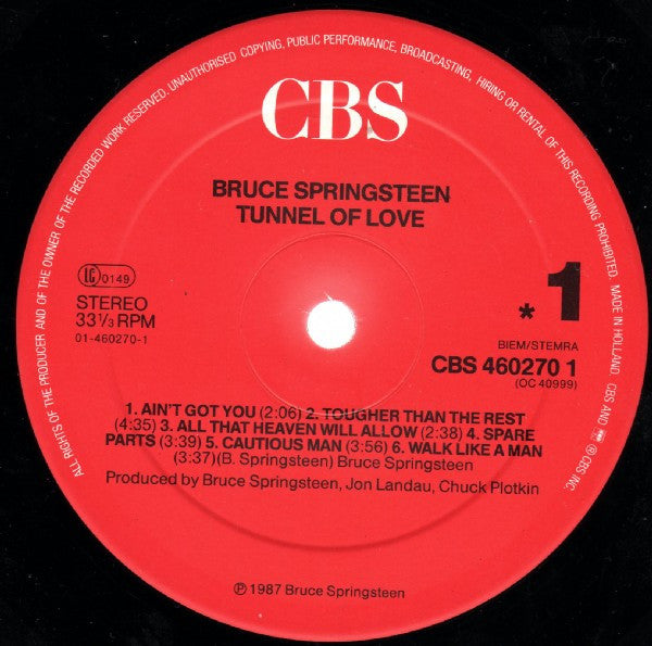 Bruce Springsteen - Tunnel Of Love (LP, Album) - De Platen Aap – Vinylwinkel in Brielle & online webshop voor muziekliefhebbers