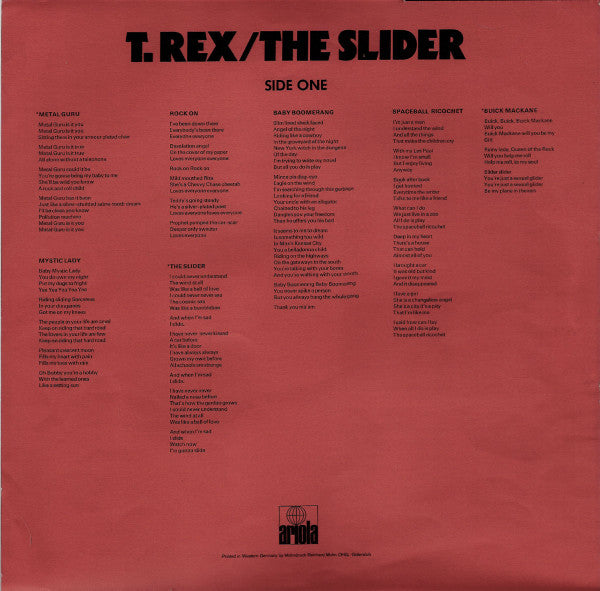 T. Rex : The Slider (LP, Album)