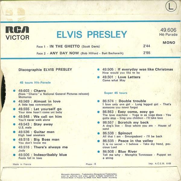 Elvis* : In The Ghetto (7", Single, Mono, Pri)