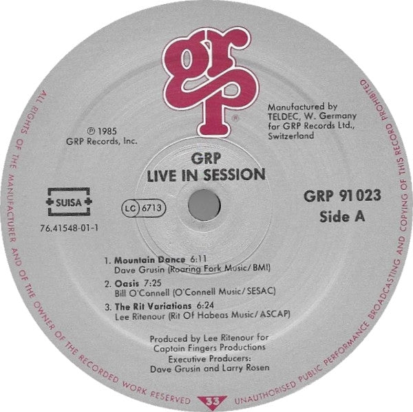 Dave Grusin / Lee Ritenour / Diane Schuur / Dave Valentin : GRP Live In Session (LP, Album)