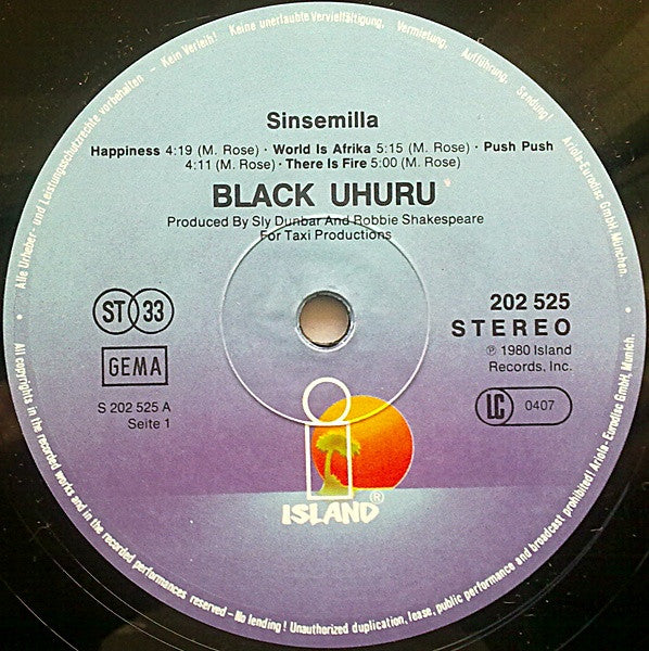 Black Uhuru : Sinsemilla (LP, Album)