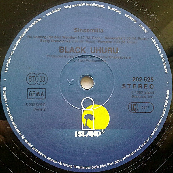 Black Uhuru : Sinsemilla (LP, Album)