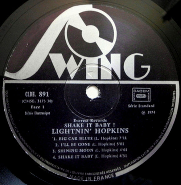 Lightnin' Hopkins : Shake It Baby!  (LP, Album, RE)