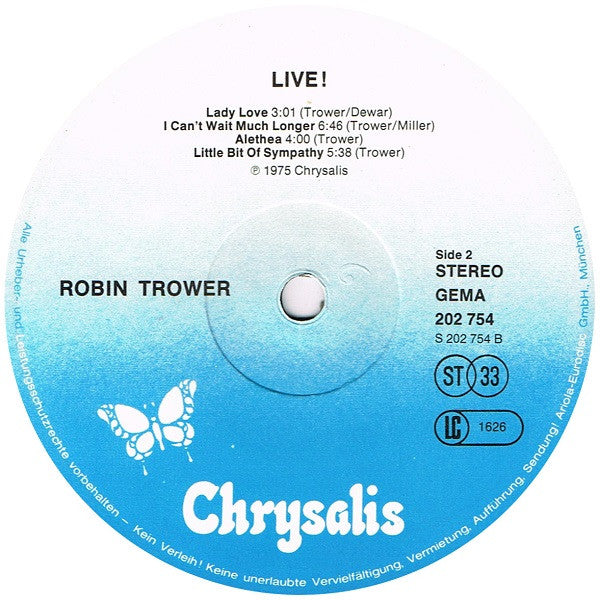 Robin Trower : Robin Trower Live! (LP, Album, RE)