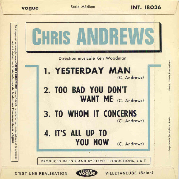 Chris Andrews (3) : Yesterday Man (7", EP, RE)