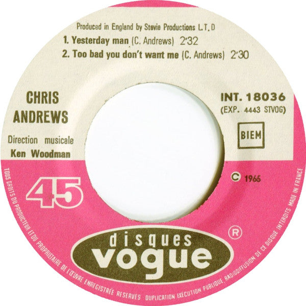 Chris Andrews (3) : Yesterday Man (7", EP, RE)
