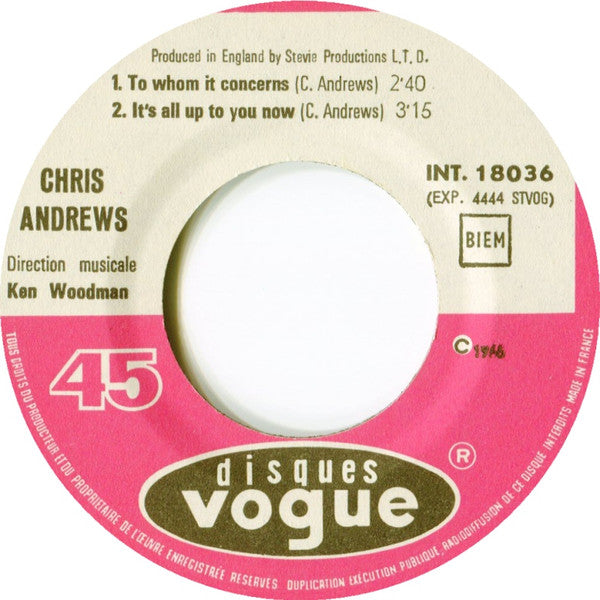 Chris Andrews (3) : Yesterday Man (7", EP, RE)