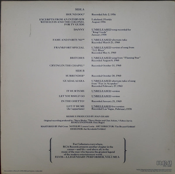Elvis Presley : A Legendary Performer - Volume 3 (LP,Compilation)