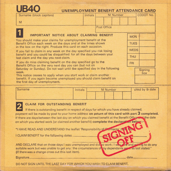 UB40 : Signing Off (LP,Album)