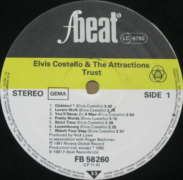 Elvis Costello And The Attractions* : Trust (LP, Album)