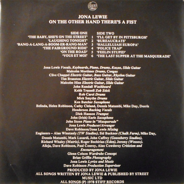 Jona Lewie : On The Other Hand There's A Fist (LP, Album, Yel)