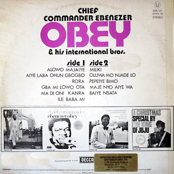 Ebenezer Obey & His International Brothers : Chief Commander Ebenezer Obey And His Miliki Sound (LP,Album,Repress)