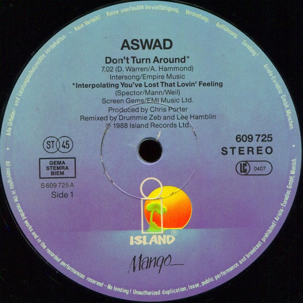 Aswad - Don't Turn Around (12", Maxi) - De Platen Aap – Vinylwinkel in Brielle & online webshop voor muziekliefhebbers