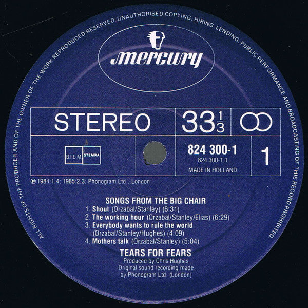 Tears For Fears : Songs From The Big Chair (LP, Album)