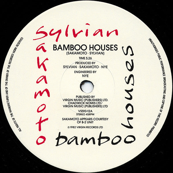 Ryuichi Sakamoto & David Sylvian : Bamboo Houses ∙ Bamboo Music (12", Single, CBS)