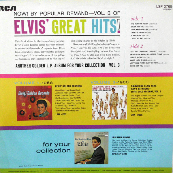 Elvis Presley : Elvis' Golden Records Volume 3 (LP,Compilation,Reissue,Stereo)