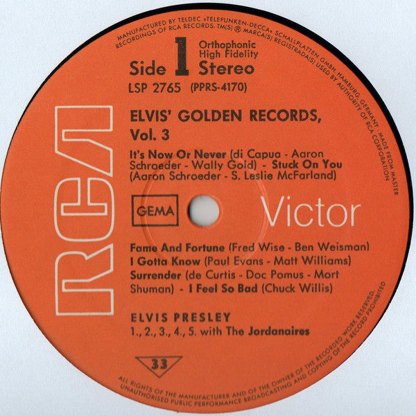 Elvis Presley : Elvis' Golden Records Volume 3 (LP,Compilation,Reissue,Stereo)