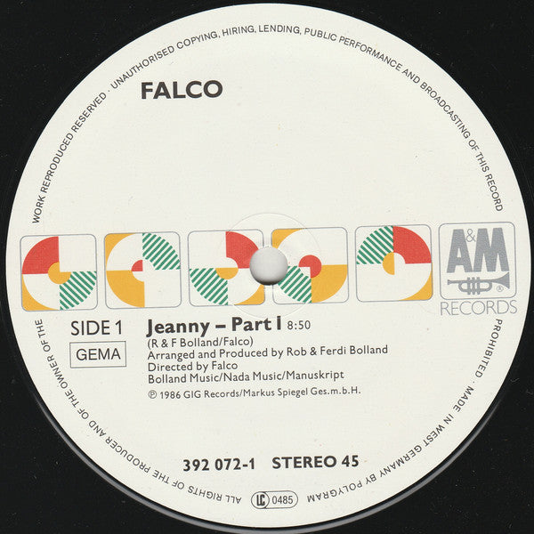 Falco : Jeanny Part 1 (12", Maxi)
