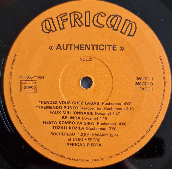 African Fiesta*, Tabu Ley Rochereau, Mujos, Pablito (2) : Authenticité - Vol. 2 (LP, Comp)