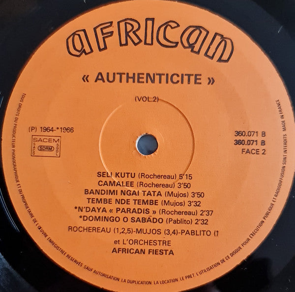 African Fiesta*, Tabu Ley Rochereau, Mujos, Pablito (2) : Authenticité - Vol. 2 (LP, Comp)
