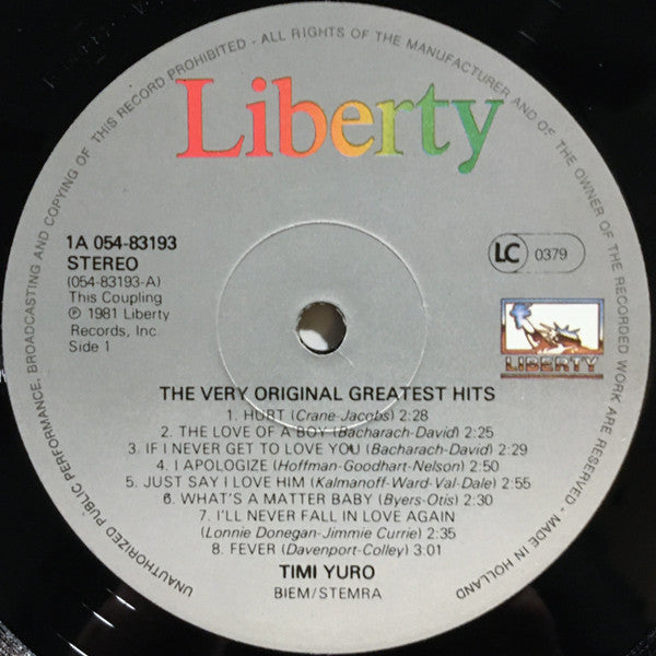 Timi Yuro : The Very Original Greatest Hits (LP,Compilation,Stereo)