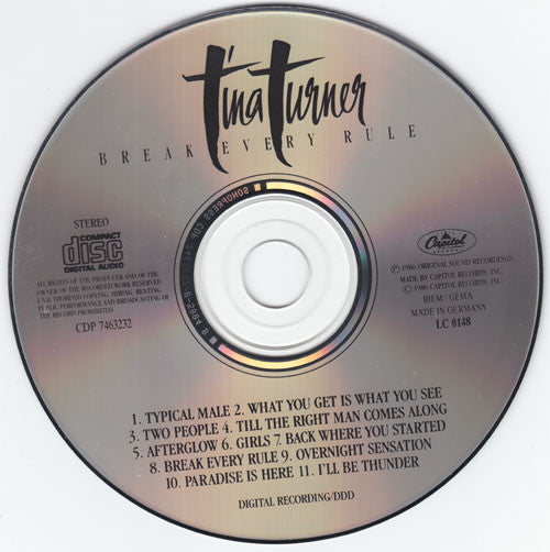Tina Turner - Break Every Rule (CD, Album) - De Platen Aap – Vinylwinkel in Brielle & online webshop voor muziekliefhebbers