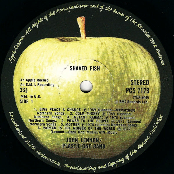 John Lennon, The Plastic Ono Band - Shaved Fish (LP, Album, Comp) - De Platen Aap – Vinylwinkel in Brielle & online webshop voor muziekliefhebbers