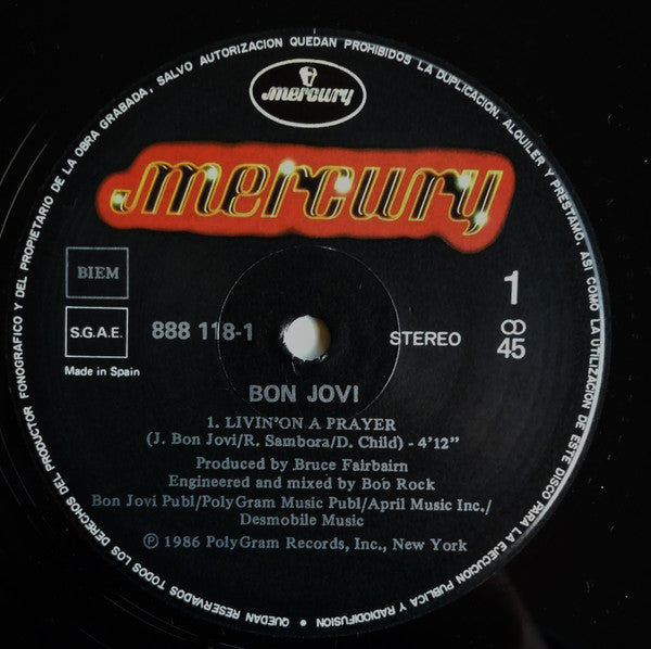 Bon Jovi : Livin' On A Prayer (12")