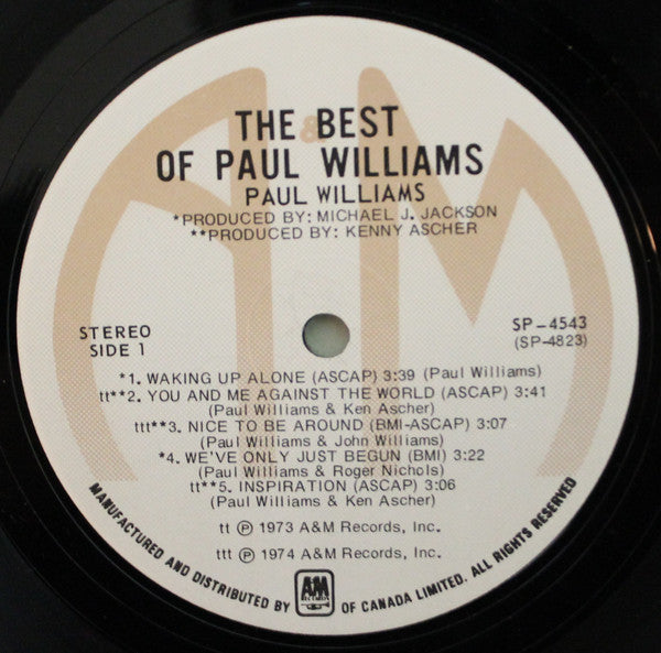 Paul Williams (2) : The Best Of Paul Williams (LP, Comp)