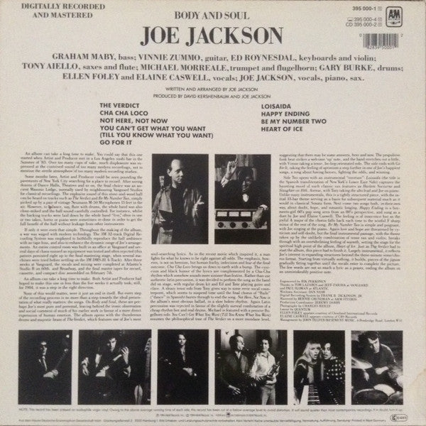 Joe Jackson : Body And Soul (LP, Album, RE)