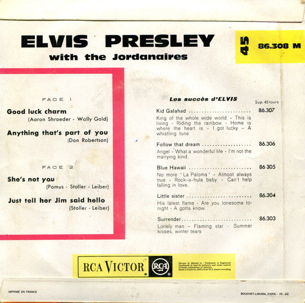 Elvis Presley : Good Luck Charm (7", EP, Mono, Blu)