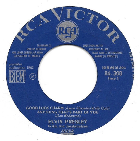 Elvis Presley : Good Luck Charm (7", EP, Mono, Blu)