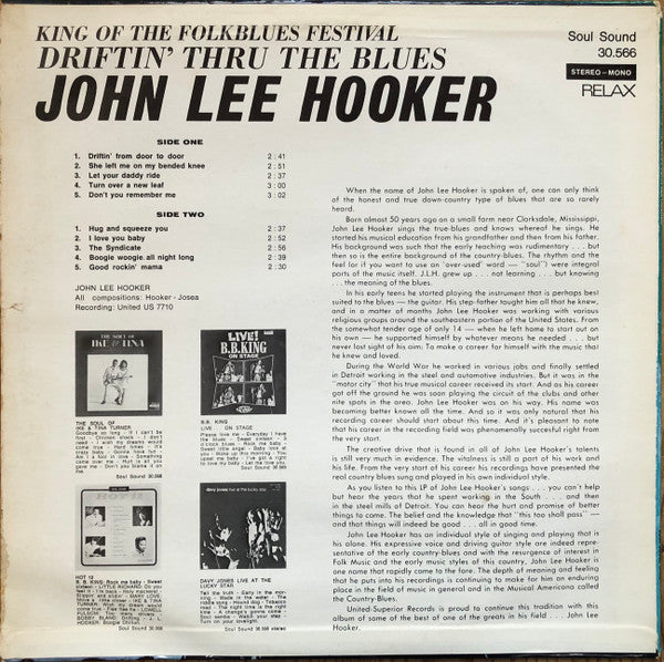 John Lee Hooker : Driftin' Thru The Blues (LP, Album)